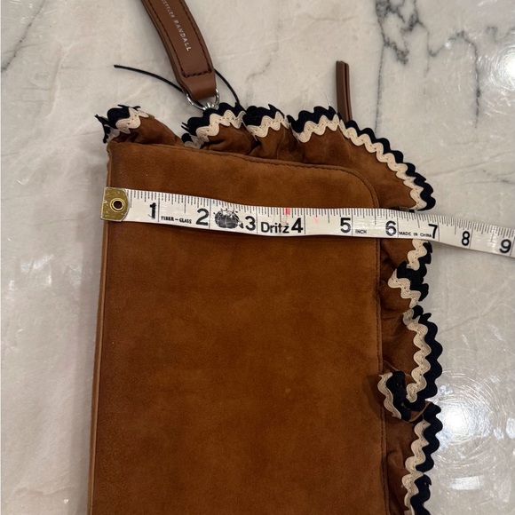 Loeffler Randall Clutch Wristlet Coastal Cowgirl Brown Suede Ruffled Trim NWOT - Picture 7 of 15